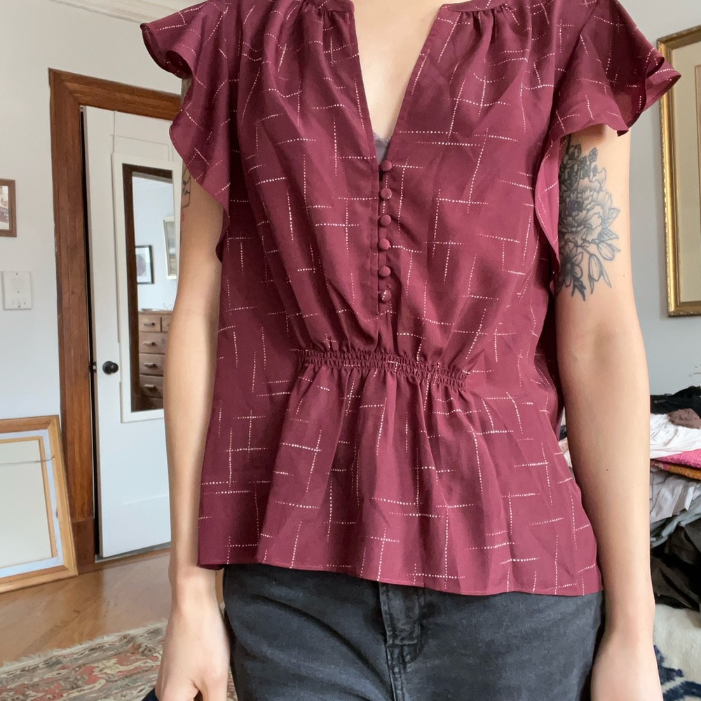 Joie Red Ruffled Peplum Blouse